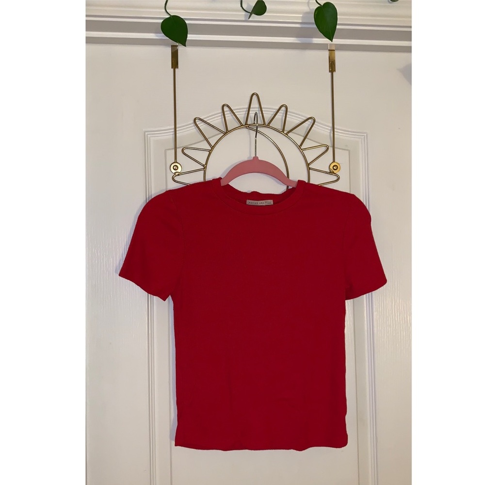 Active USA Basic Plain Red Ribbed Shirt size Large
